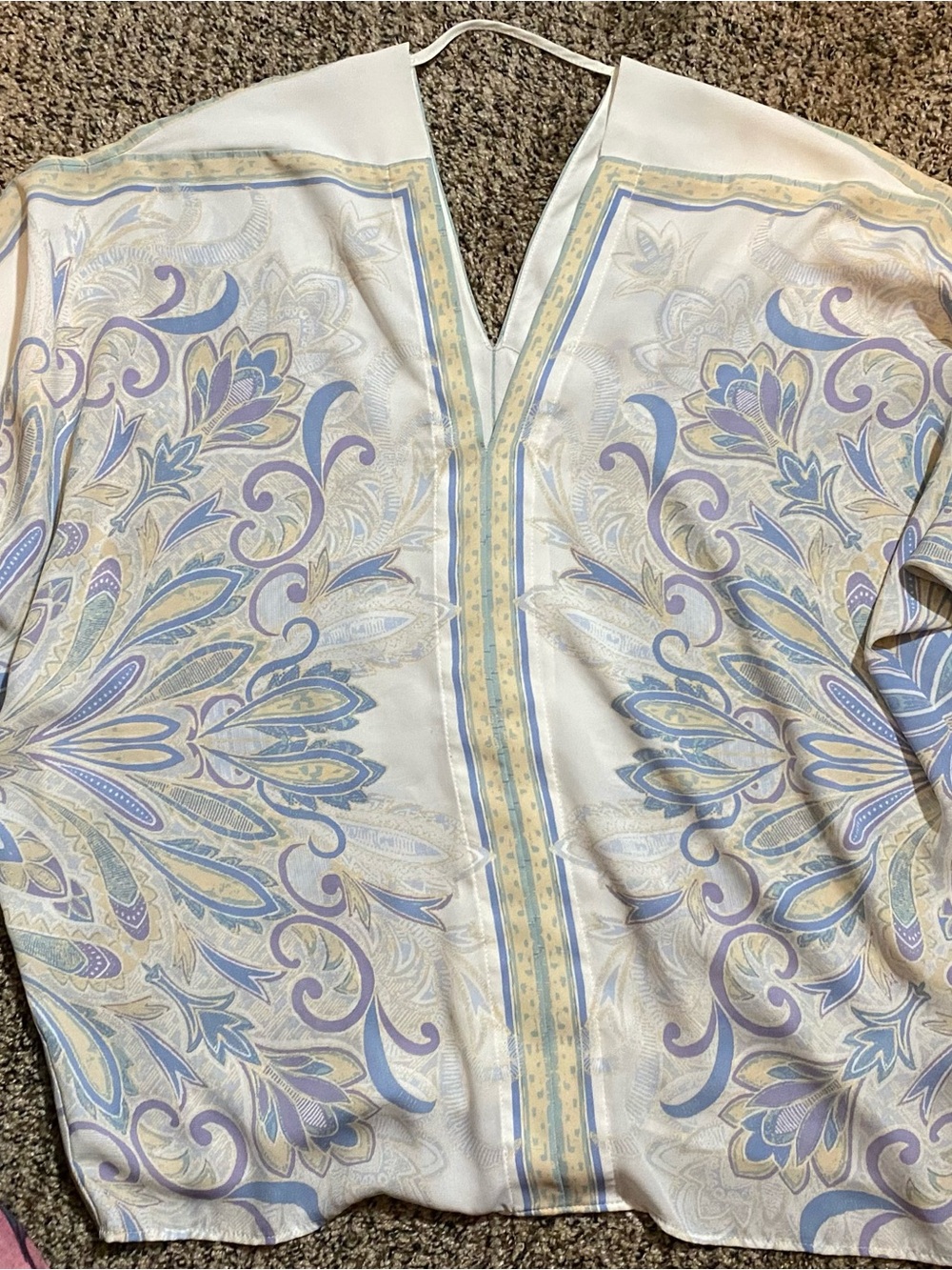 Rose & Olive Cream Blouse with Blue and Lavender Paisley